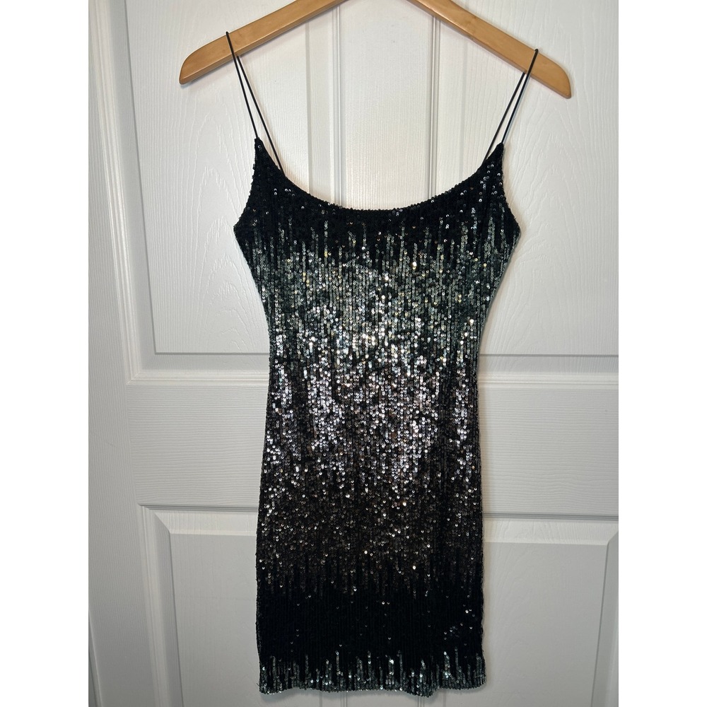B Darlin Sequin Ombre Mini Dress‎ Black Silver Party Cocktail Small